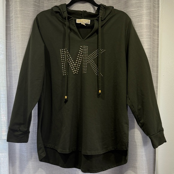 Michael Kors Women’s Shirt Hoodie Olive with Studded Logo - Size 1X - Picture 1 of 5